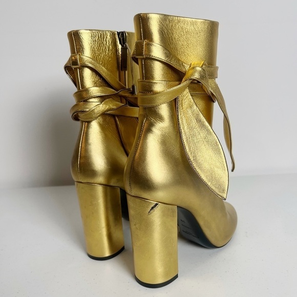 SAINT LAURENT Lou Metallic Gold Leather Ankle-Wrap Boot - Picture 5 of 8